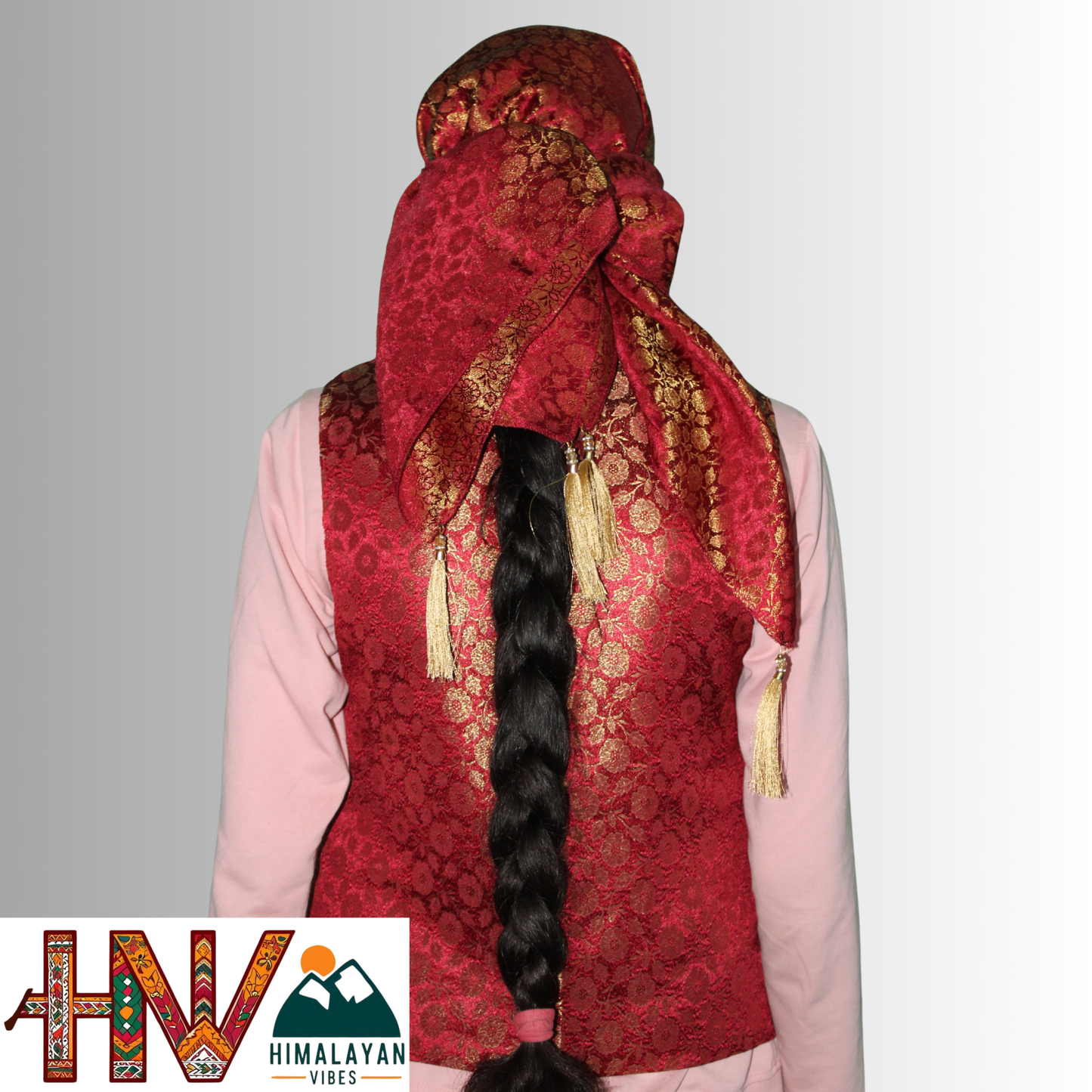 Himalayan Vibes Red Brocade Sadri and Dhatu Combo.