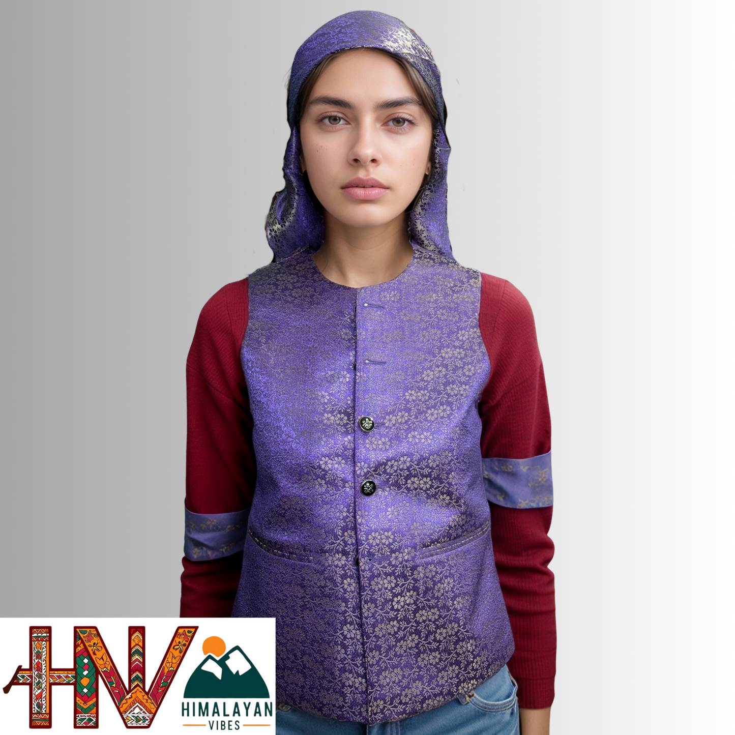 Himalayan Vibes Lavender Brocade Sadri and Dhatu Combo