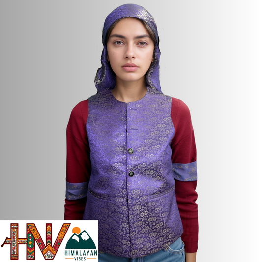 Himalayan Vibes Lavender Brocade Sadri and Dhatu Combo