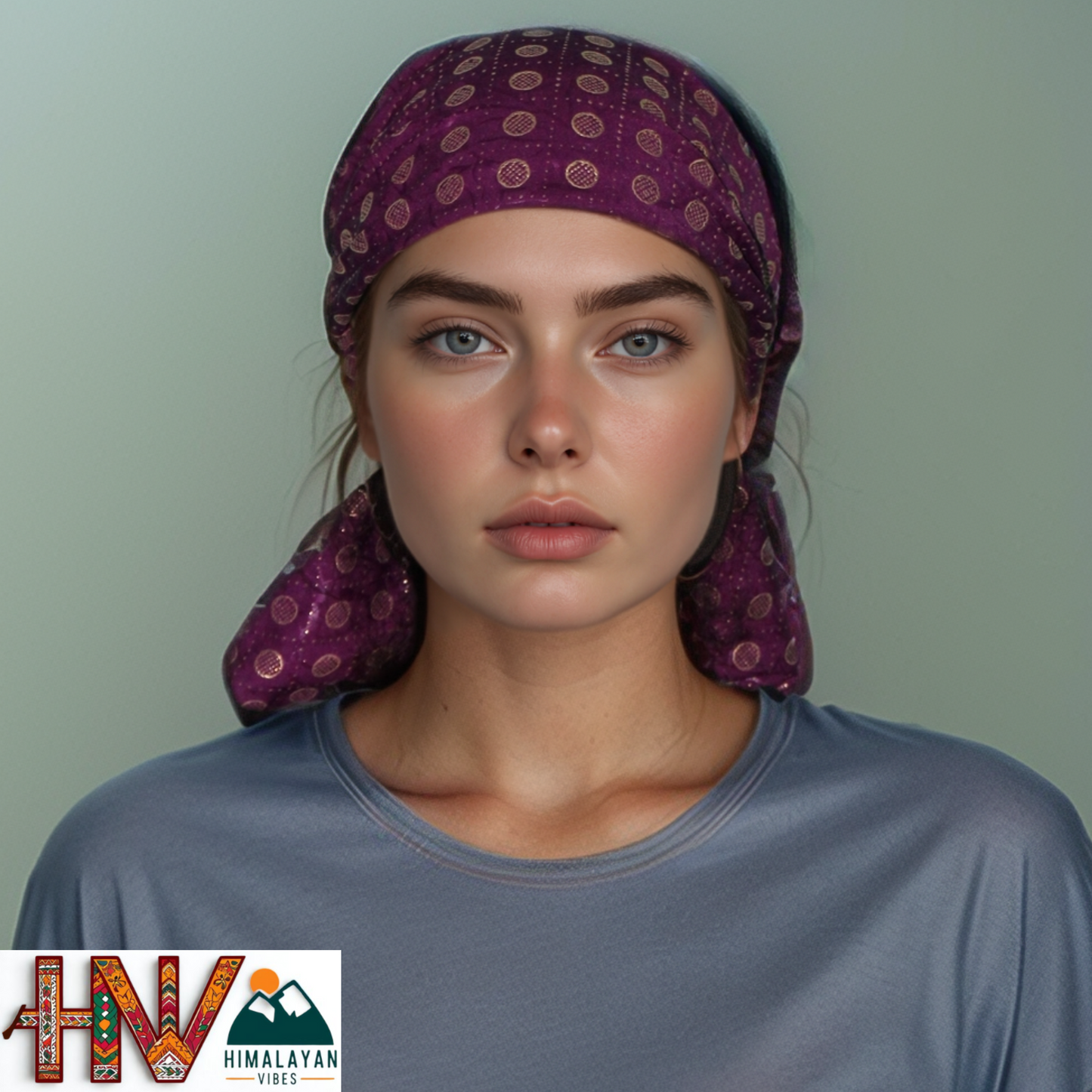 Rubber Print Purple Dhatu Scarf - Artisan-Made Himachal Pradesh Head Wrap