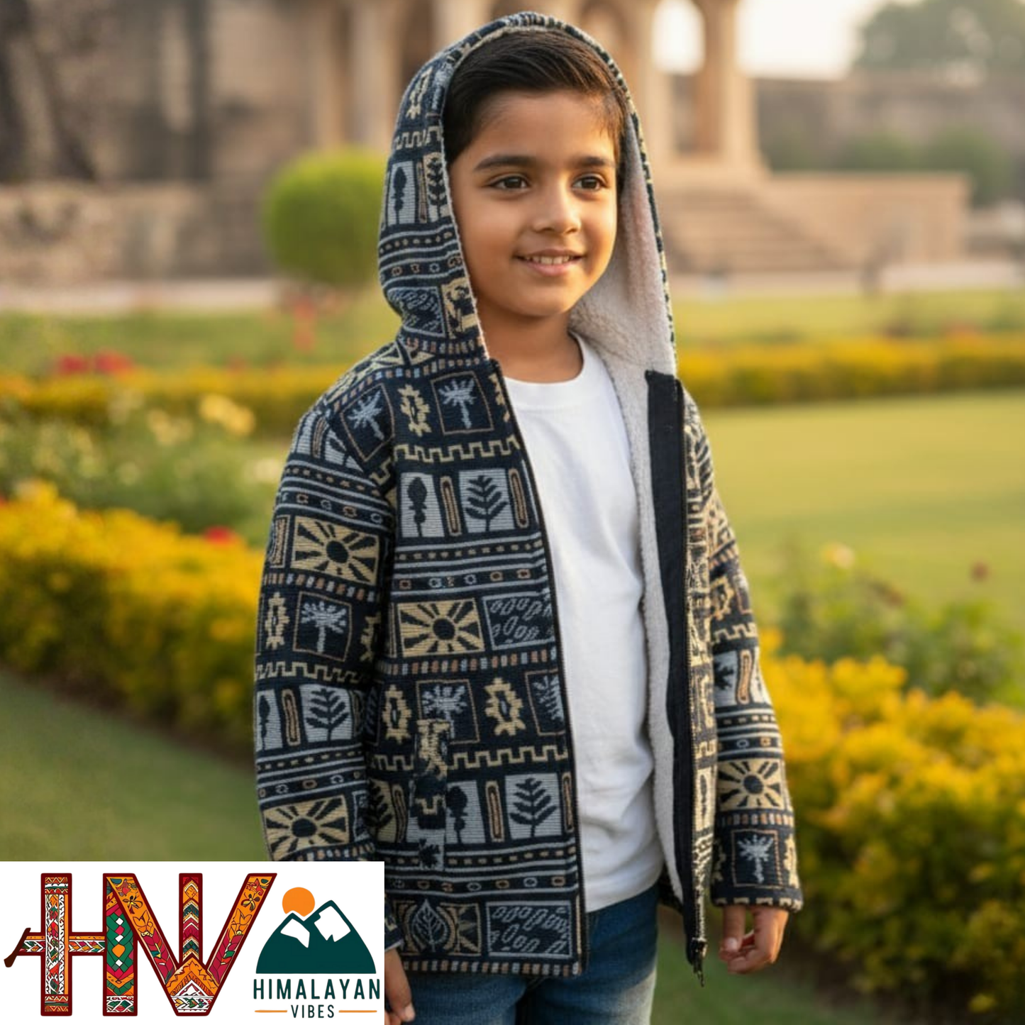 Kids Fur-Lined Blazer Jacket | Warm & Colorful Paisley Winter Coat | Handcrafted Himachali Wear By Himalayan Vibes