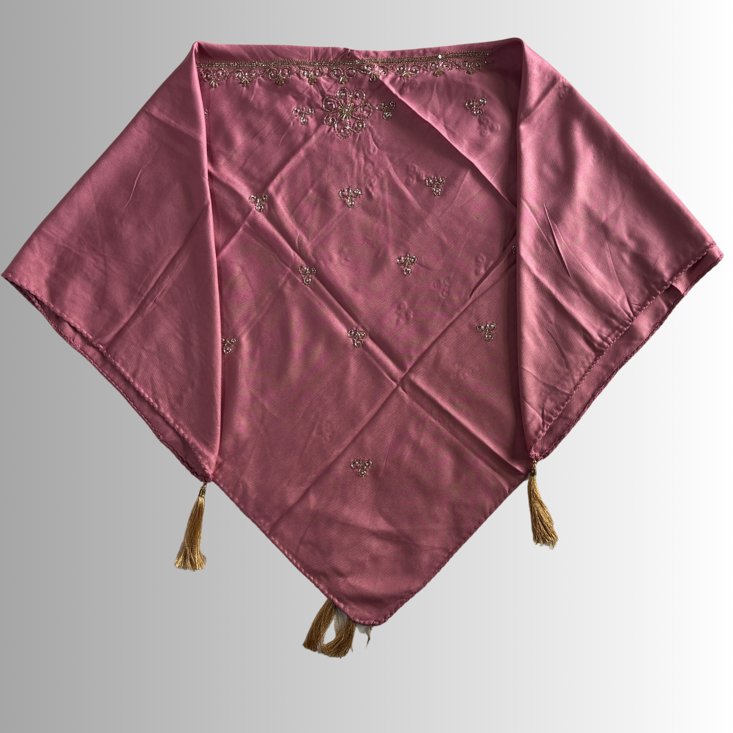 Handcrafted Himachali Dusty Rose Dhatu with Golden Embroidery – A Unique Embroidered Head Scarf