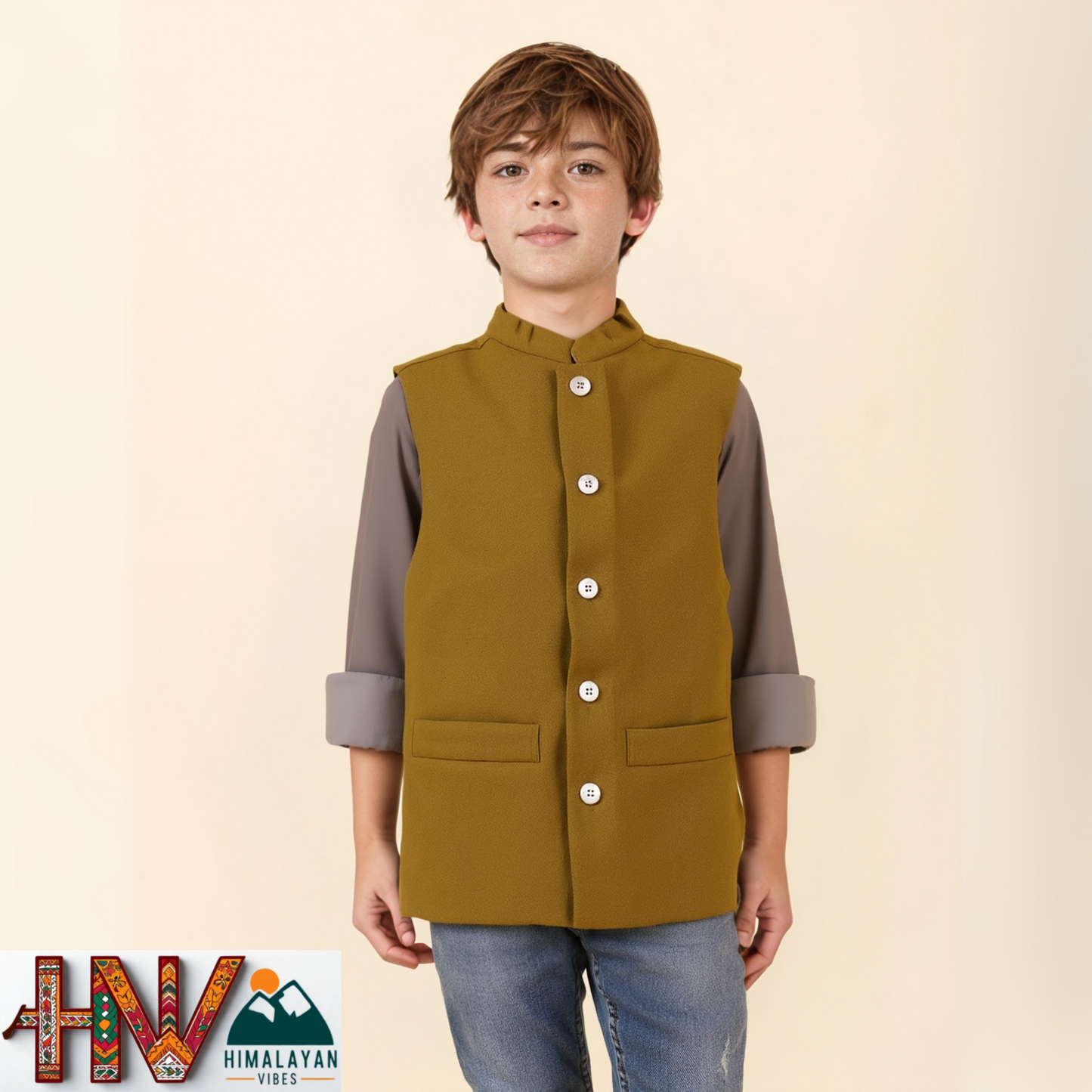 Handmade Dark Yellow Woolen Jacket for Kids| Traditional Himachali Craft | Stylish Winter & Casual Wear