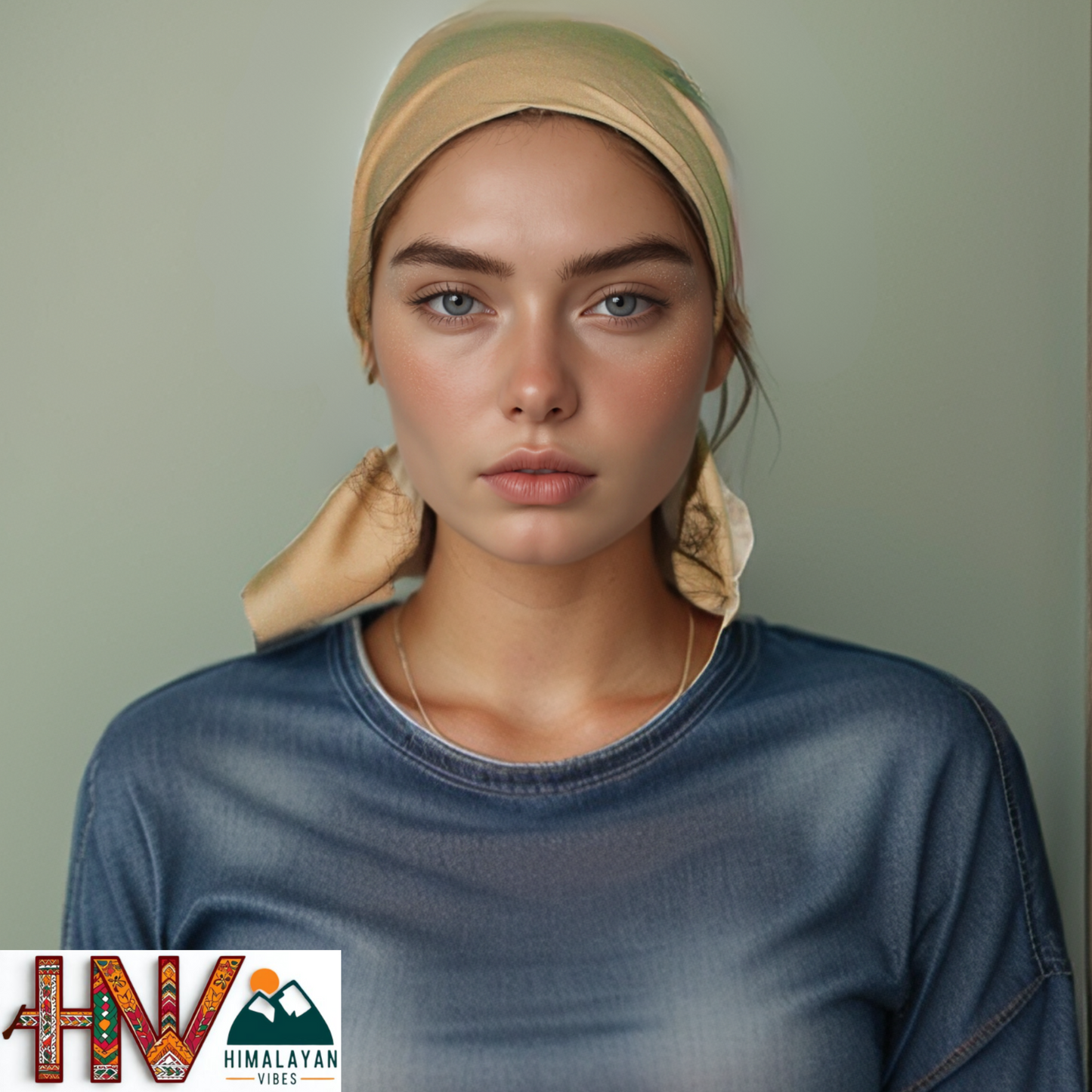 Rayon Plain Tan Color Himachali Dhatu - Handcrafted Traditional Head Scarf from Himalayas