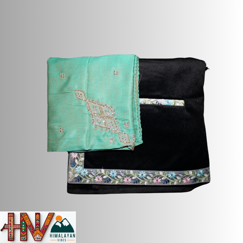 Black Sadri with lace  & Sea Green Embroidered Dhatu Combo