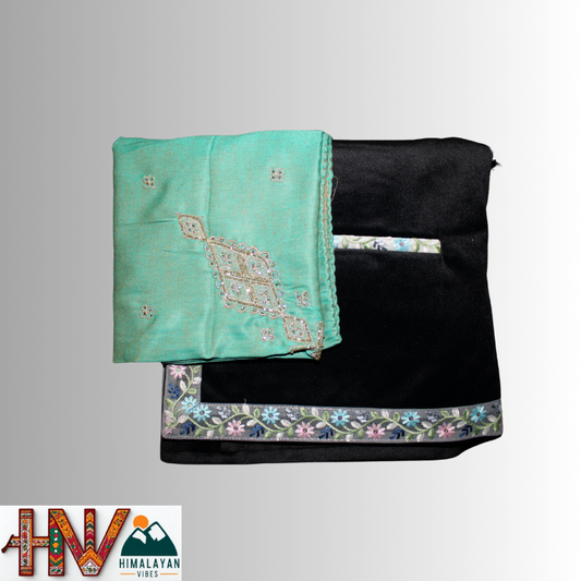 Black Sadri with lace  & Sea Green Embroidered Dhatu Combo