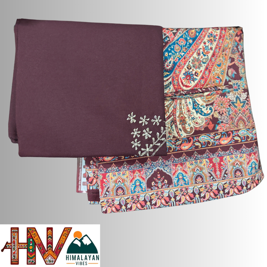 Himalayan Vibes Red Pashmina Blend Sadri & Coffee Color Dhatu Combo