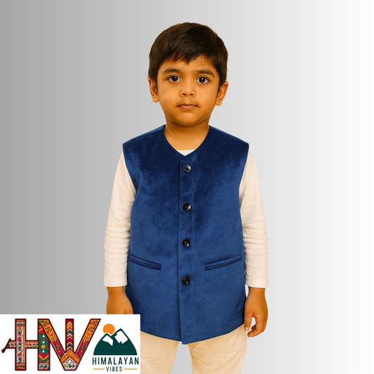 Handcrafted Blue Martin Jacket for Kids| Traditional Himachali Craft | Stylish Winter & Casual Wear