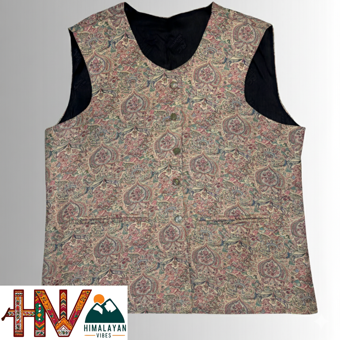 Women Pashmina Blend Beige Color Himachali Sadri – Colorful Traditional Waistcoat by Himalayan Vibes