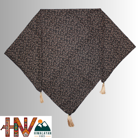 Alpine Black Color Printed Himachali Dhatu - Handcrafted Traditional Head Scarf from Himalayas