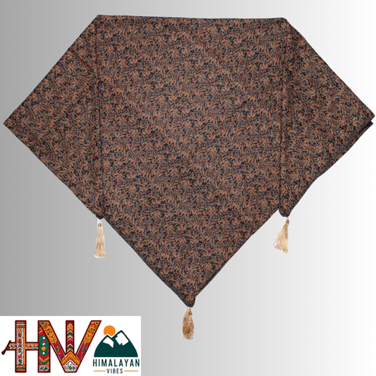 Alpine Black Color Floral Printed Himachali Dhatu - Handcrafted Traditional Head Scarf from Himalayas