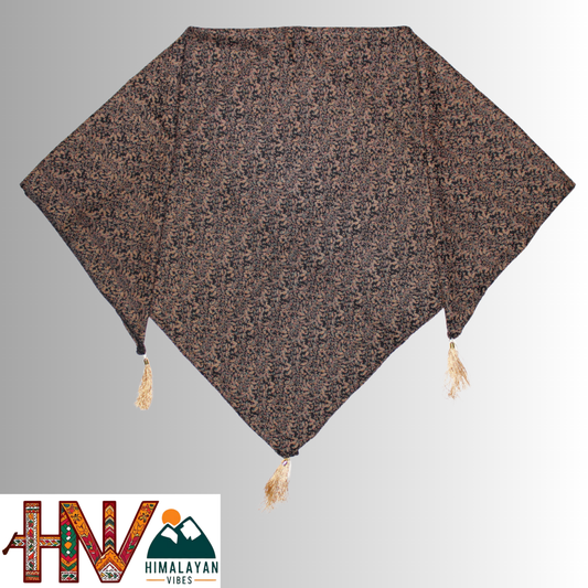 Alpine Black Color Gold Printed Himachali Dhatu - Handcrafted Traditional Head Scarf from Himalayas