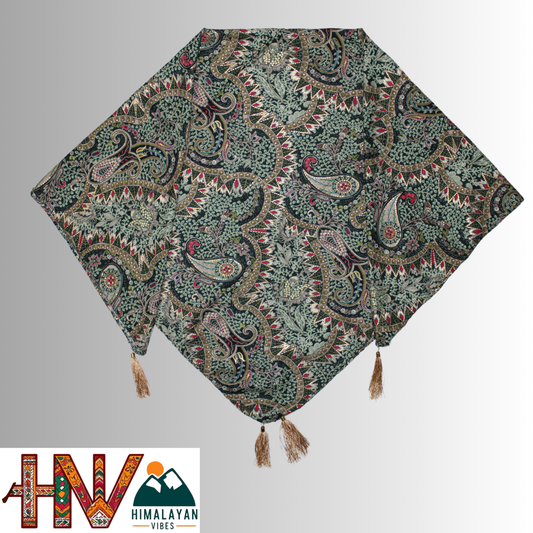 Himalayan Vibes Rayon Green Himachali Dhatu - Handcrafted Traditional Head Scarf from Himalayas