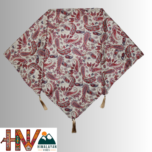 Himalayan Vibes Rayon Cream Color Himachali Dhatu with Red Print - Handcrafted Traditional Head Scarf from Himalayas