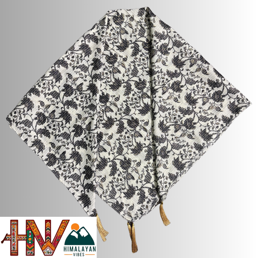 Himalayan Vibes white Color Himachali Dhatu with Floral Print - Handcrafted Traditional Head Scarf from Himalayas