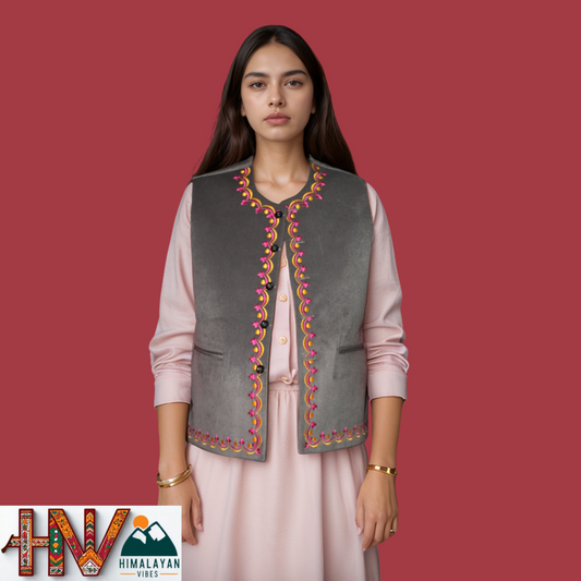 Traditional Sadri (Jacket) outfit styled on a model, perfect for festive and cultural occasions.