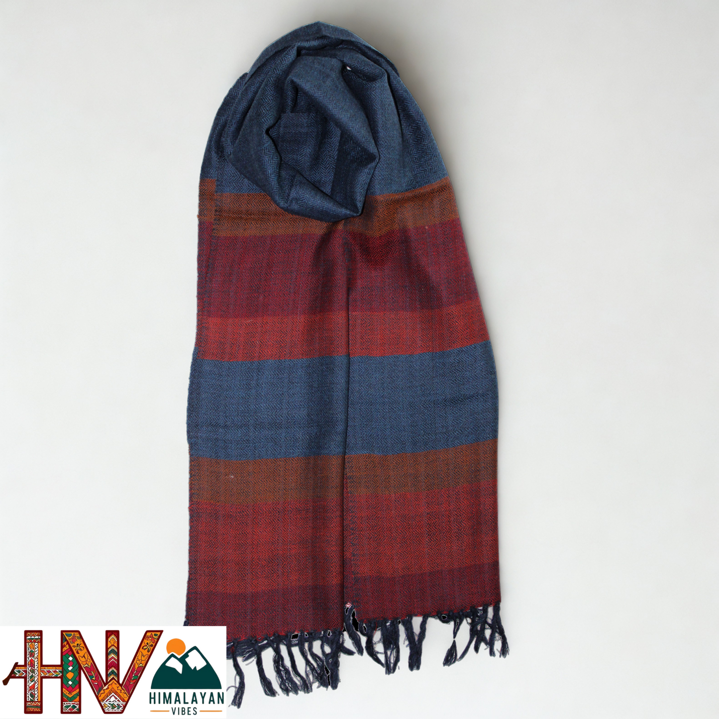 Traditional Kullu Handwoven Red & Blue Muffler – Soft, Durable & Warm Wool Scarf