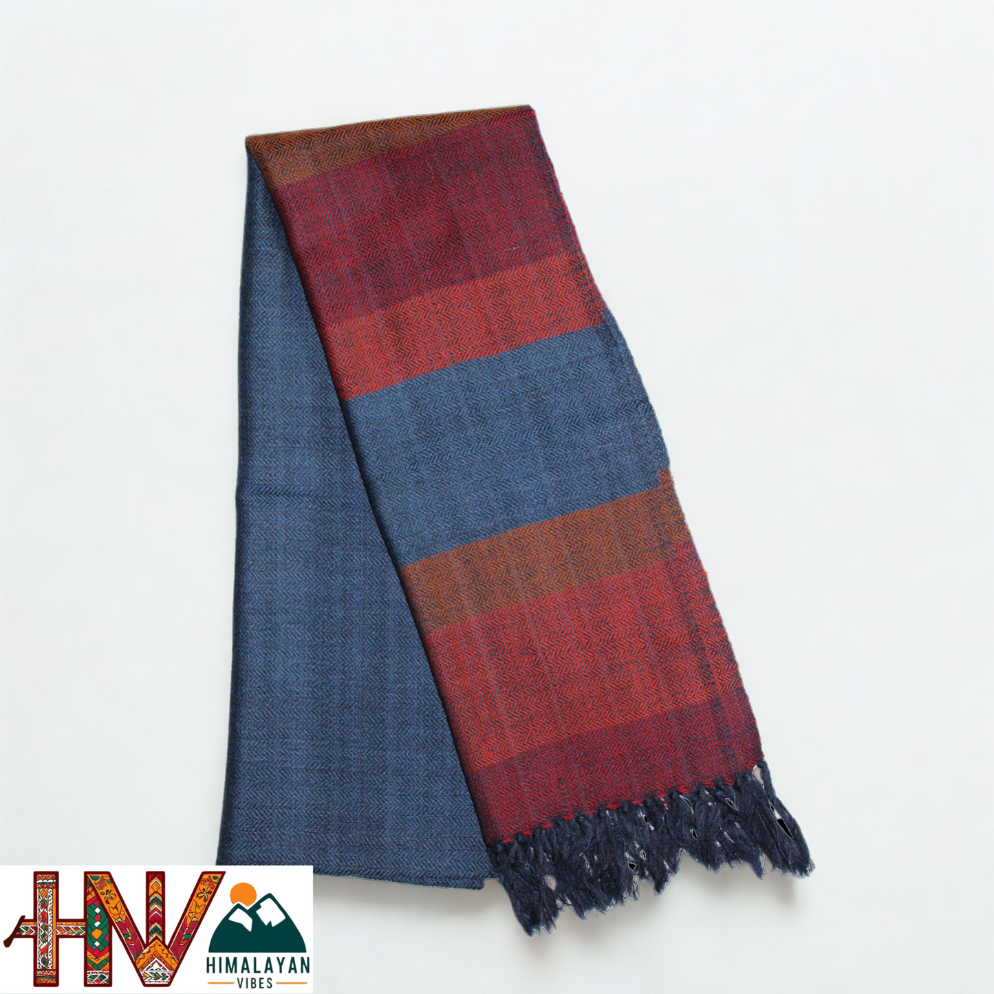 Traditional Kullu Handwoven Red & Blue Muffler – Soft, Durable & Warm Wool Scarf
