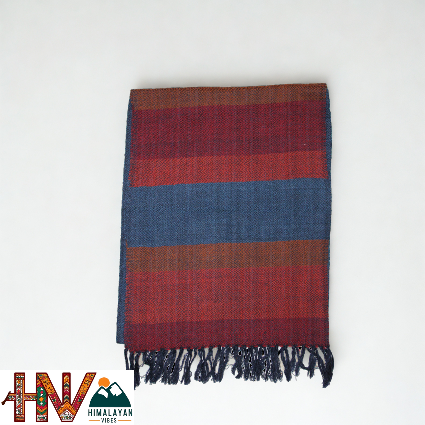 Traditional Kullu Handwoven Red & Blue Muffler – Soft, Durable & Warm Wool Scarf