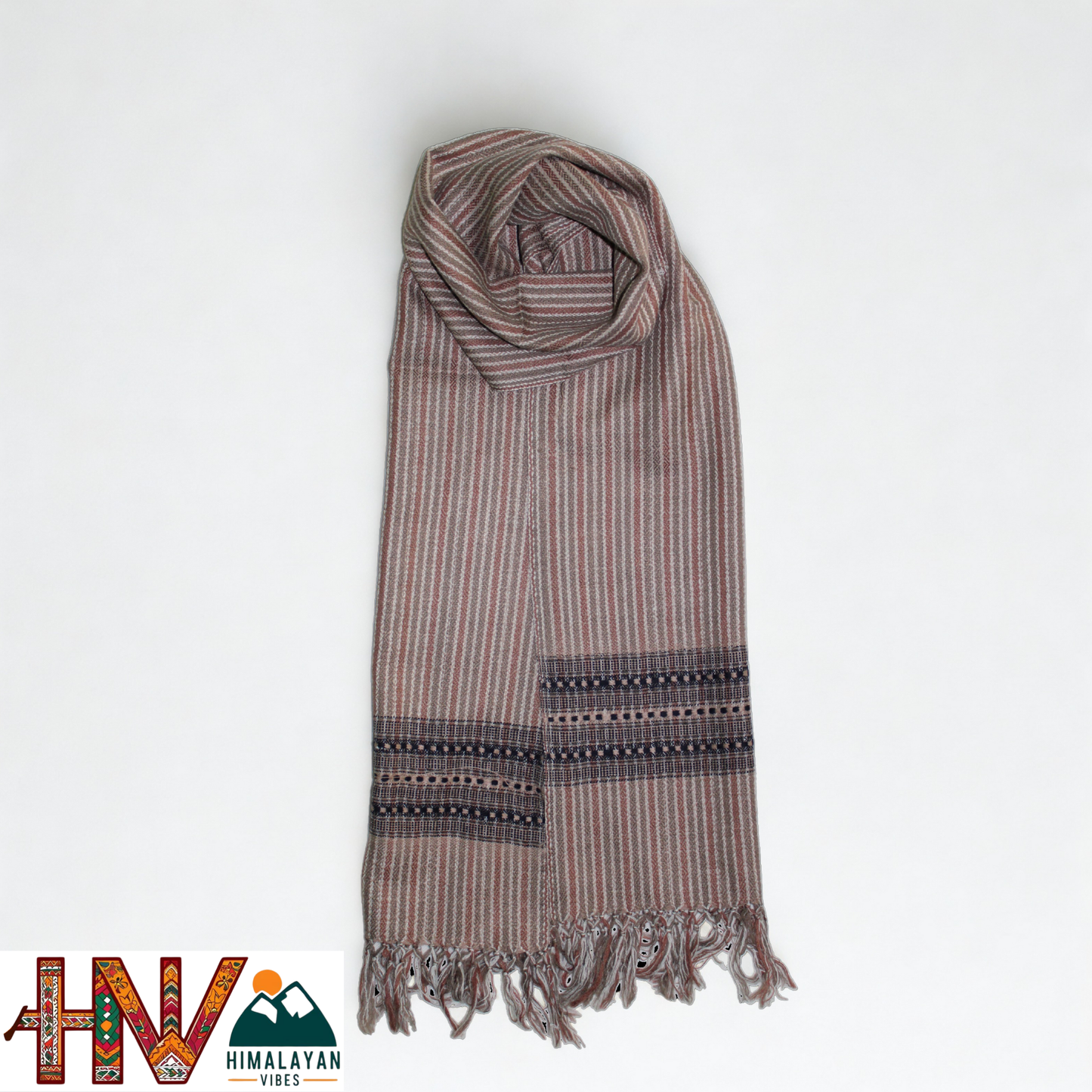 Traditional Kullu Handwoven Brown Stripes with Blue Patti Muffler – Soft, Durable & Warm Wool Scarf
