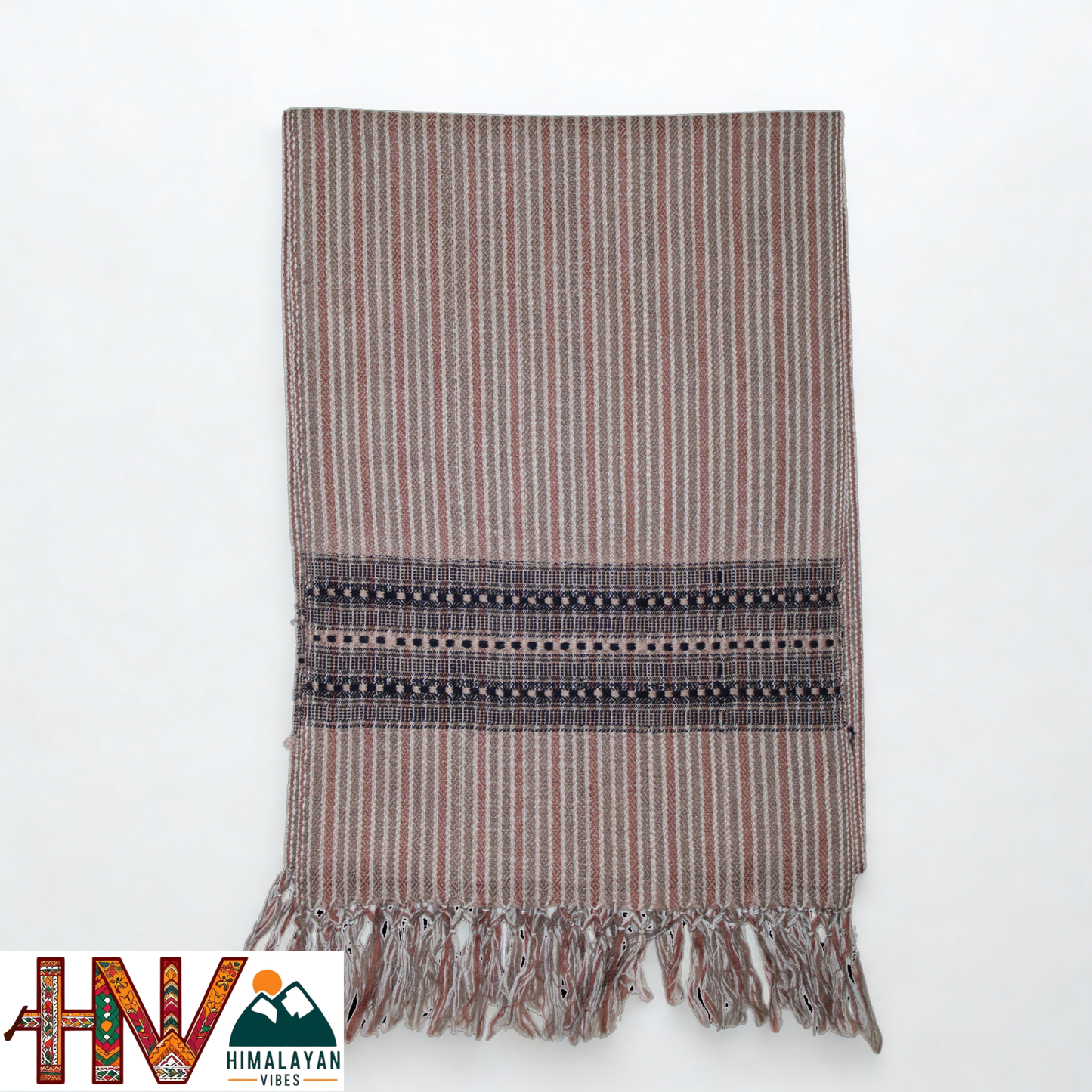 Traditional Kullu Handwoven Brown Stripes with Blue Patti Muffler – Soft, Durable & Warm Wool Scarf