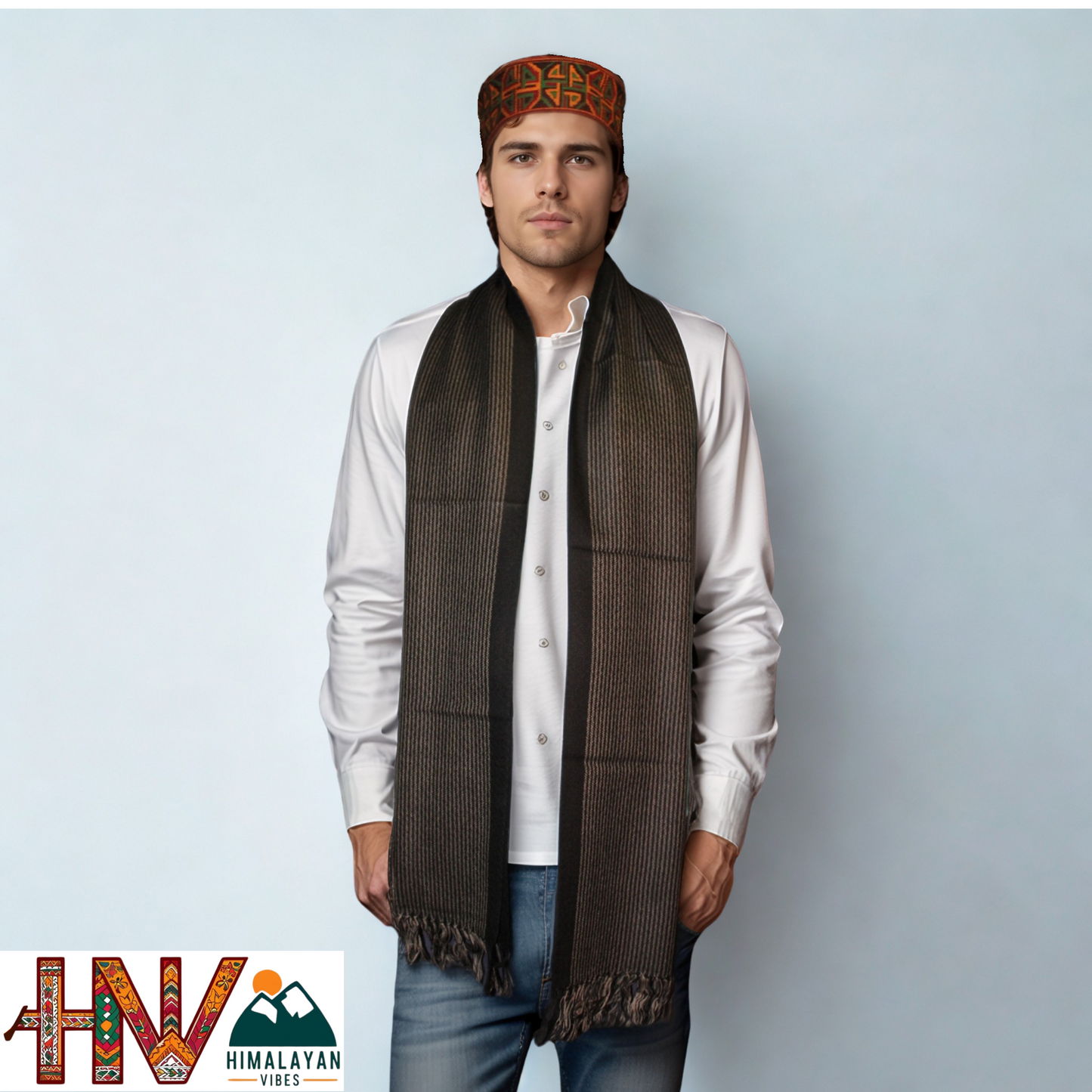 Traditional Kullu Handwoven Black Muffler – Soft, Durable & Warm Wool Scarf