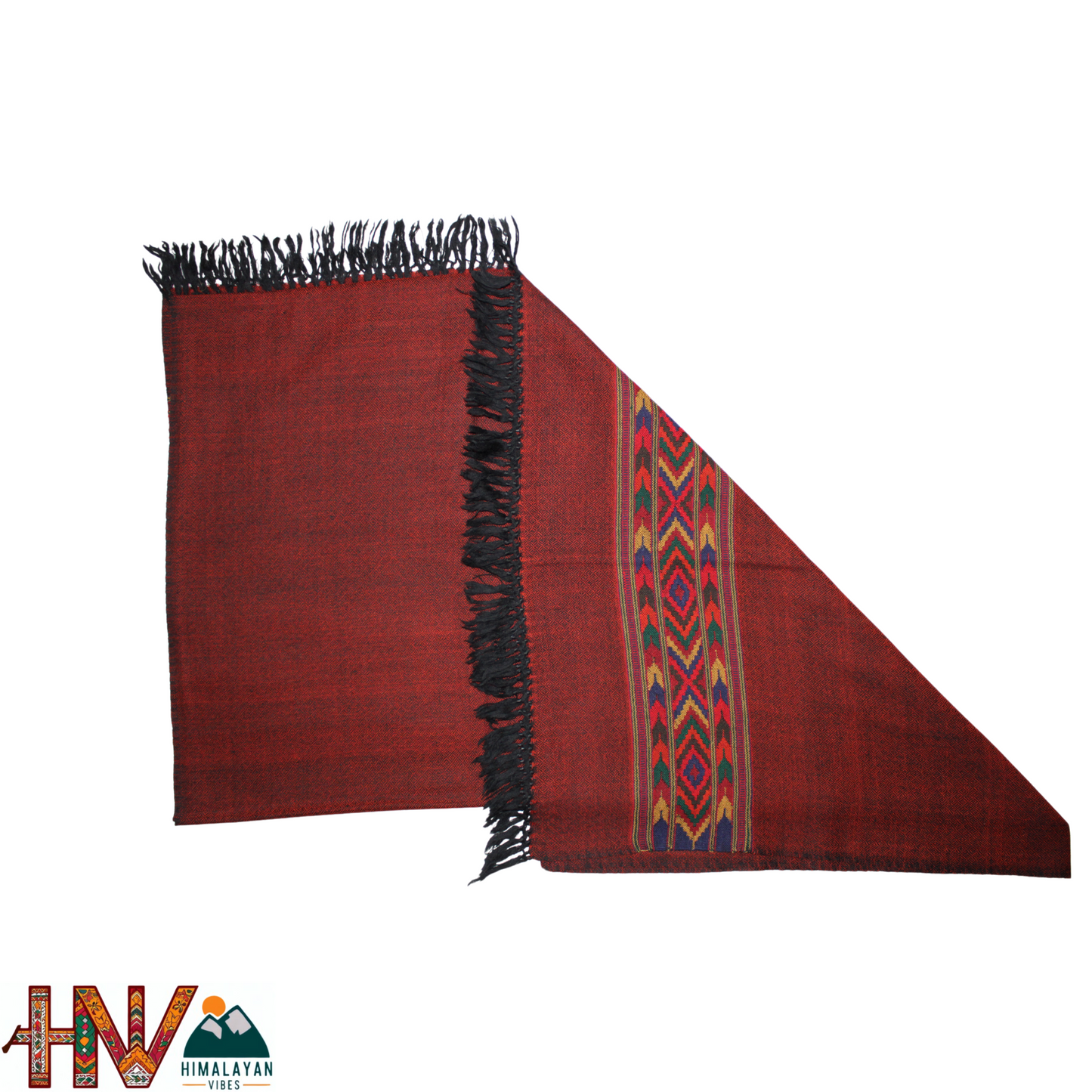 Handwoven Red Kullu Shawl – With Intricate Design Patti & Traditional Himalayan Craftsmanship