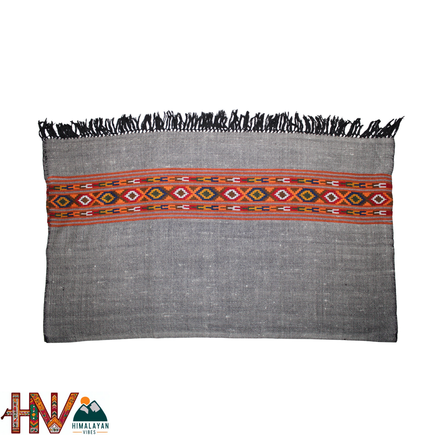 Handwoven Grey Kullu Shawl – With Intricate Design Patti & Traditional Himalayan Craftsmanship
