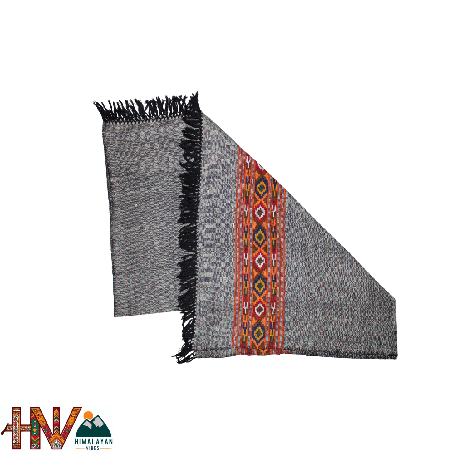Handwoven Grey Kullu Shawl – With Intricate Design Patti & Traditional Himalayan Craftsmanship