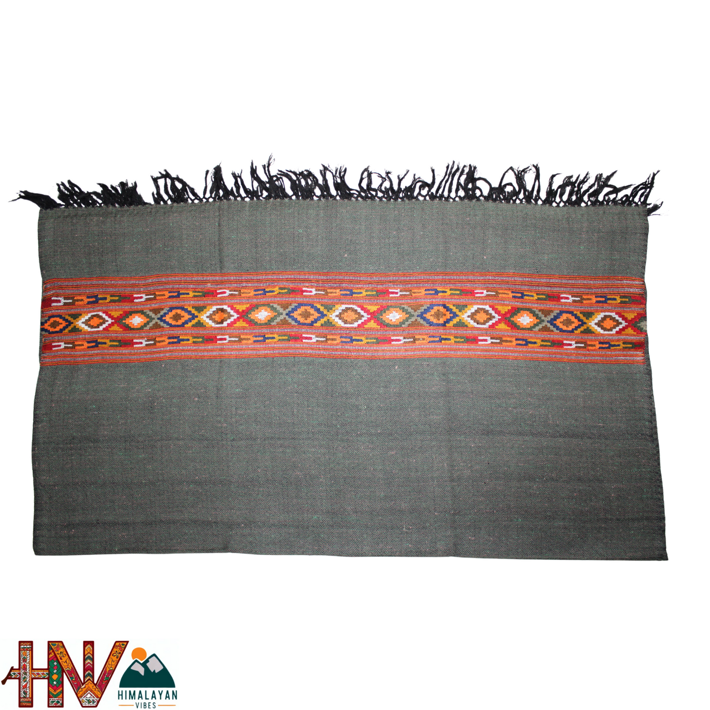 Handwoven Dark Grey Kullu Shawl – With Intricate Design Patti & Traditional Himalayan Craftsmanship