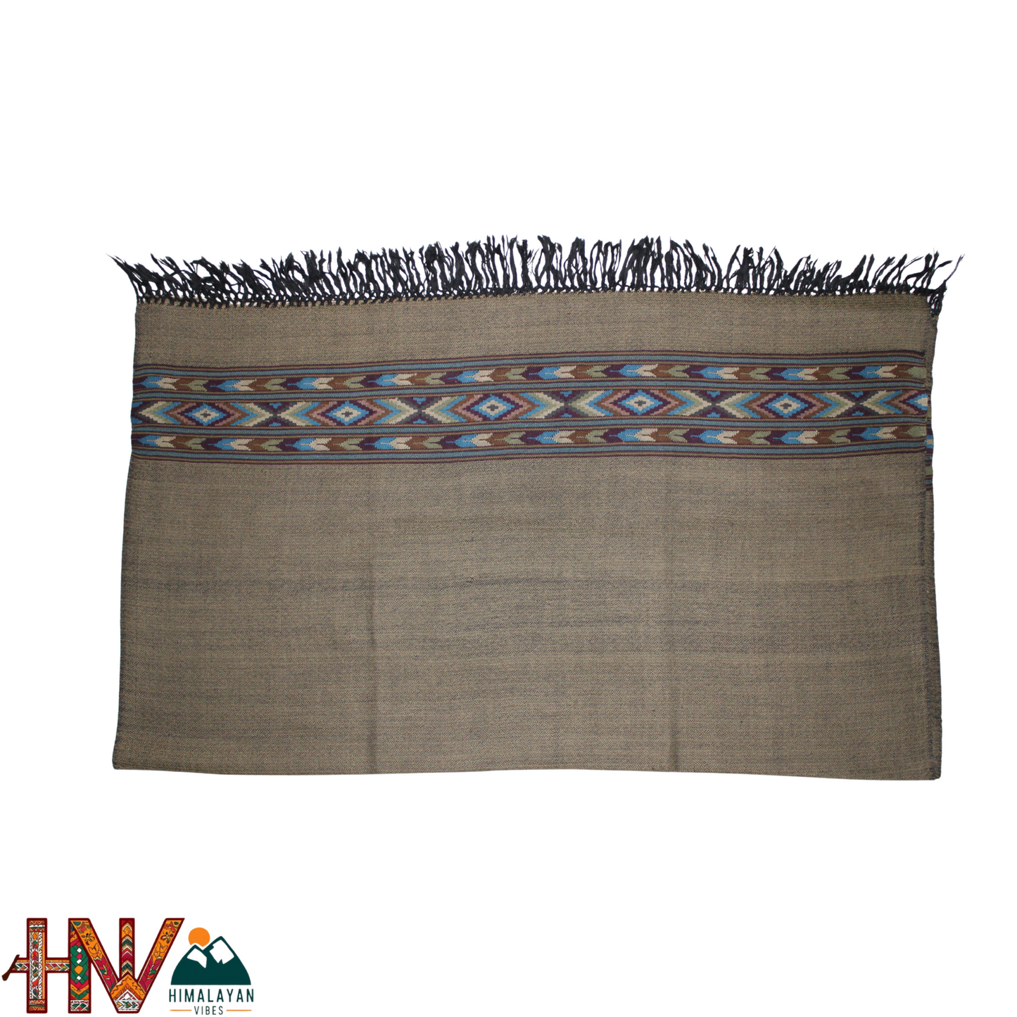 Handwoven Olive Green Kullu Shawl – With Intricate Design Patti & Traditional Himalayan Craftsmanship