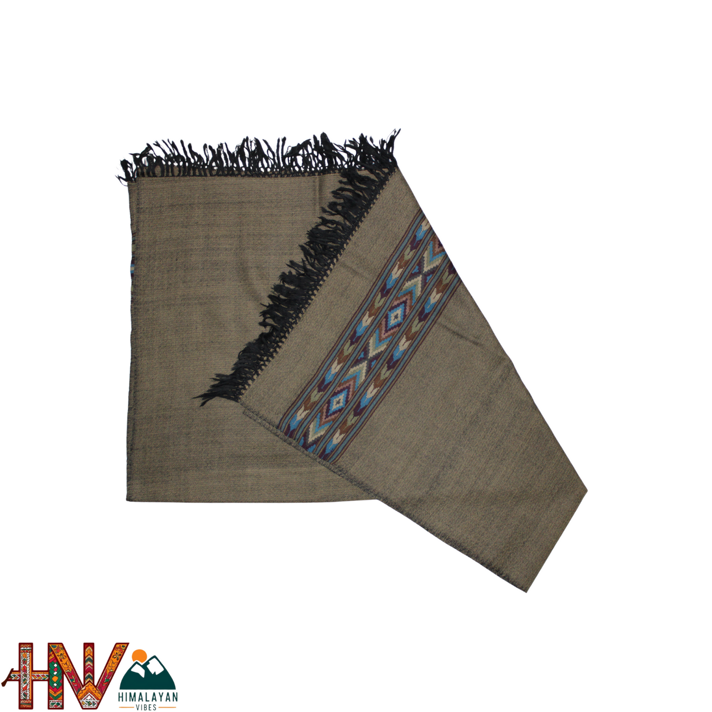Handwoven Olive Green Kullu Shawl – With Intricate Design Patti & Traditional Himalayan Craftsmanship